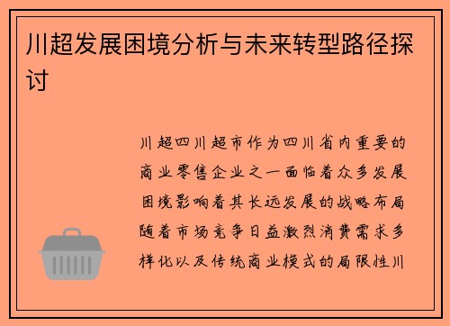 川超发展困境分析与未来转型路径探讨